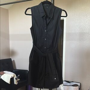 Theory Black Sleeveless Mini Dress with Collar